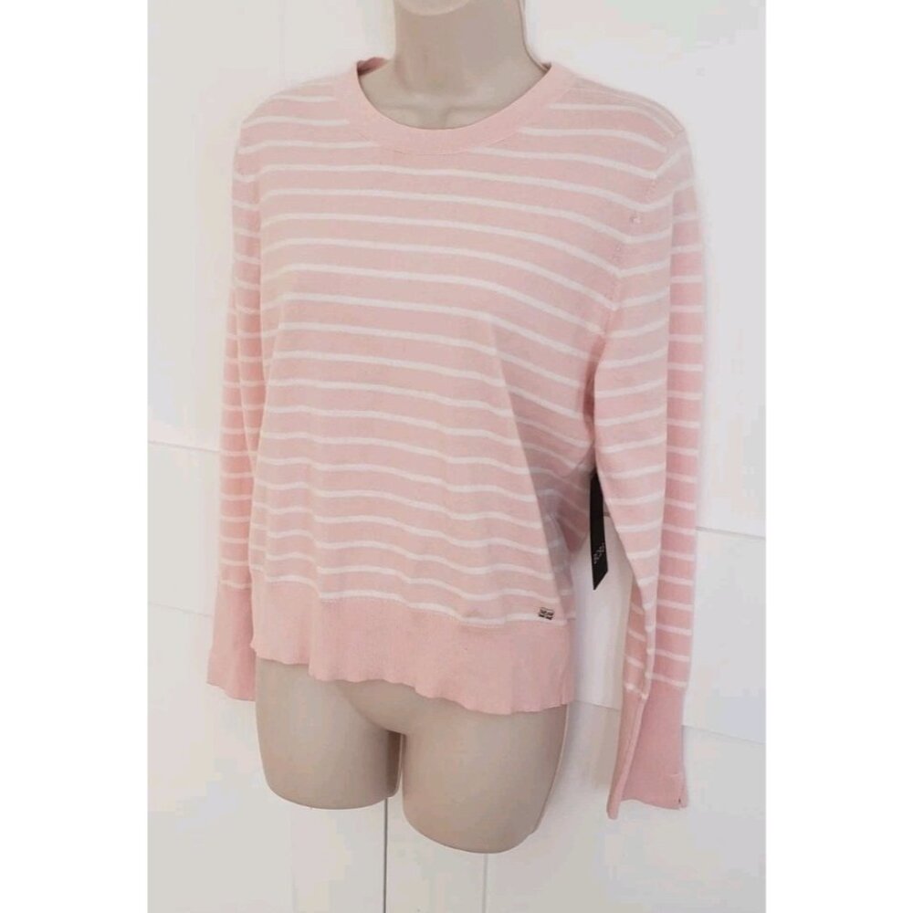 NWT BCBG STRIPED PINK IVORY SWEATER PULLOVER LARGE